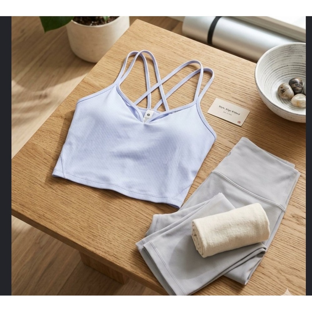 Lululemon Align Ribbed Tank Top Light Blue Strappy Back Size 14 LW1ECOS